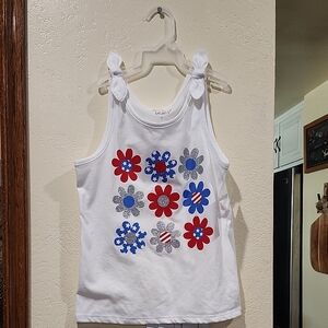 Cat & Jack White Tank Top with Red and Blue Floral Design